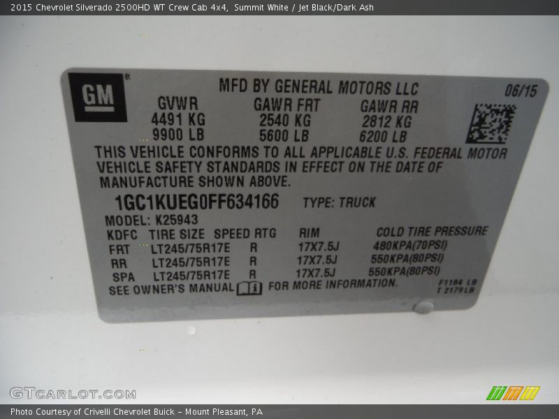Summit White / Jet Black/Dark Ash 2015 Chevrolet Silverado 2500HD WT Crew Cab 4x4