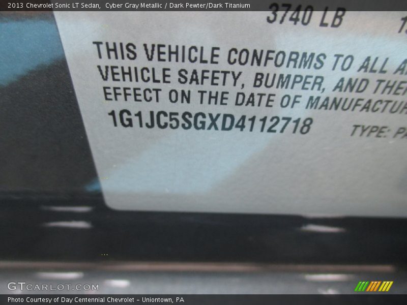 Cyber Gray Metallic / Dark Pewter/Dark Titanium 2013 Chevrolet Sonic LT Sedan
