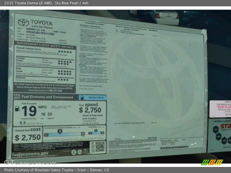 Sky Blue Pearl / Ash 2015 Toyota Sienna LE AWD