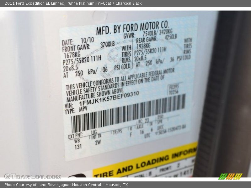 White Platinum Tri-Coat / Charcoal Black 2011 Ford Expedition EL Limited