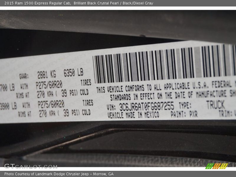 2015 1500 Express Regular Cab Brilliant Black Crystal Pearl Color Code PXR