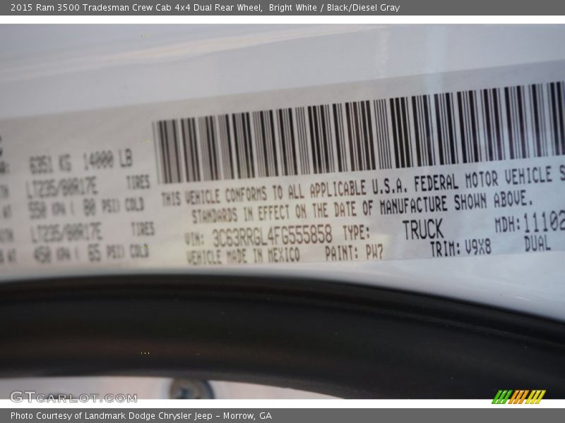 Bright White / Black/Diesel Gray 2015 Ram 3500 Tradesman Crew Cab 4x4 Dual Rear Wheel