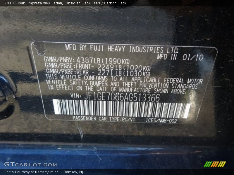 Obsidian Black Pearl / Carbon Black 2010 Subaru Impreza WRX Sedan