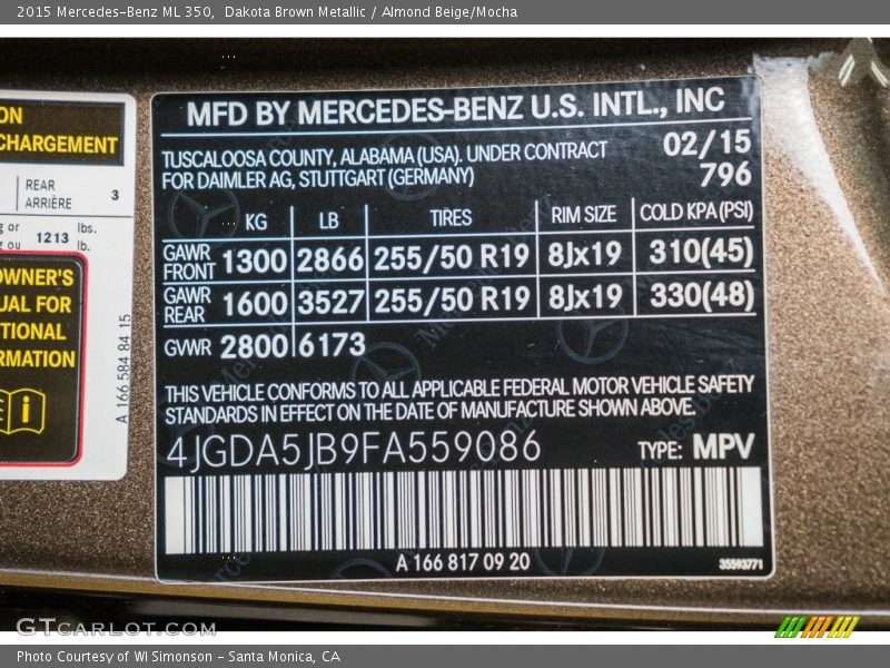 Dakota Brown Metallic / Almond Beige/Mocha 2015 Mercedes-Benz ML 350