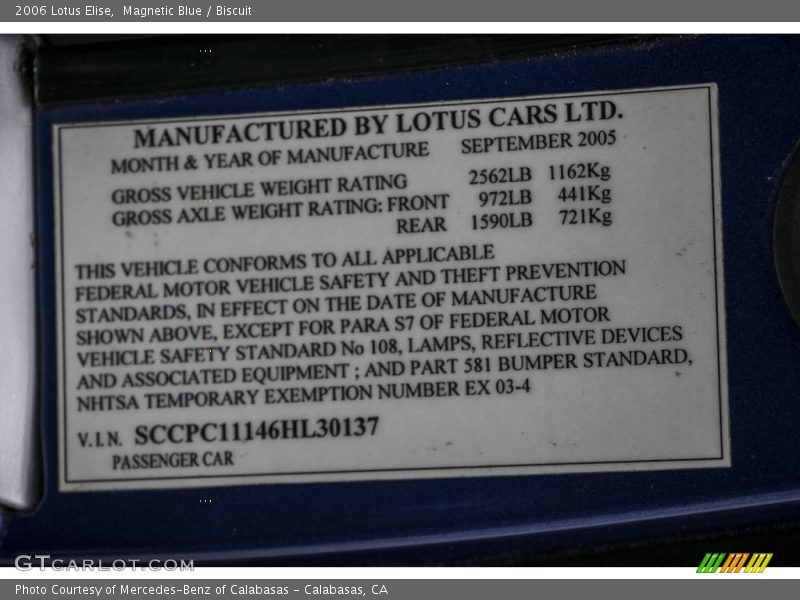 Magnetic Blue / Biscuit 2006 Lotus Elise