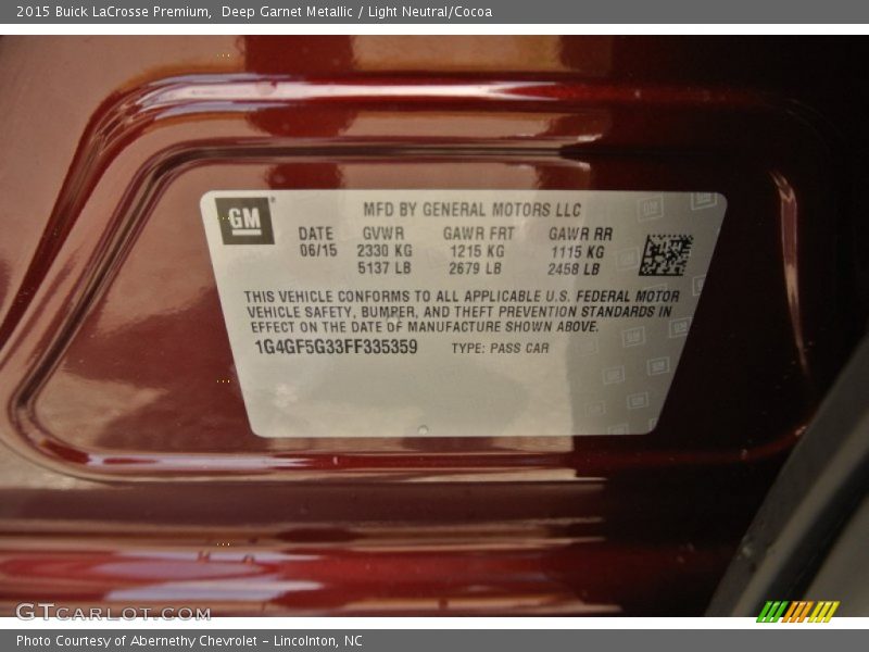 Deep Garnet Metallic / Light Neutral/Cocoa 2015 Buick LaCrosse Premium