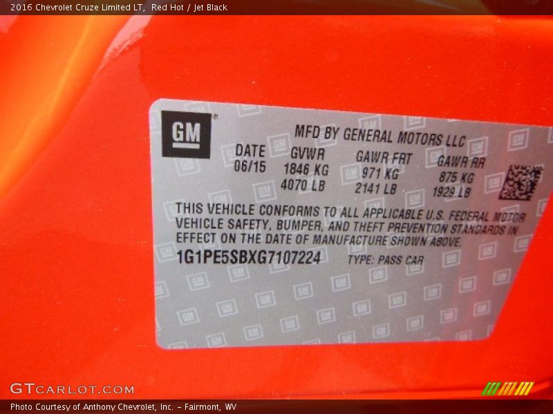 Red Hot / Jet Black 2016 Chevrolet Cruze Limited LT
