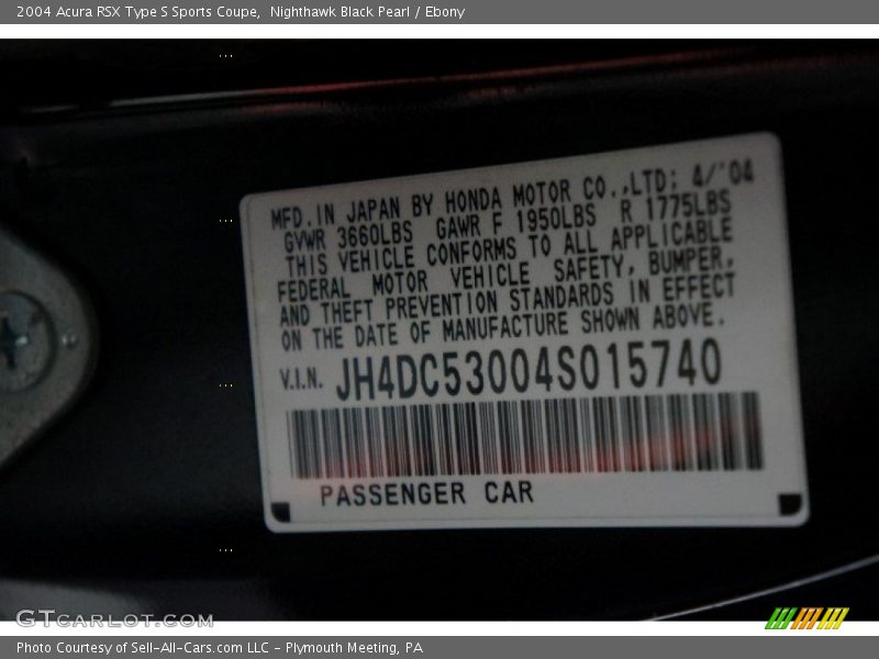 Nighthawk Black Pearl / Ebony 2004 Acura RSX Type S Sports Coupe