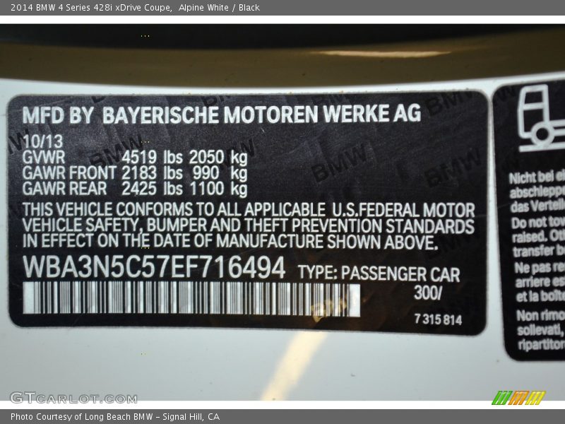 Alpine White / Black 2014 BMW 4 Series 428i xDrive Coupe