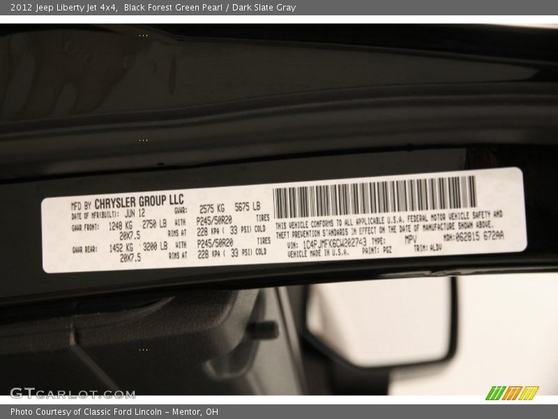 Black Forest Green Pearl / Dark Slate Gray 2012 Jeep Liberty Jet 4x4