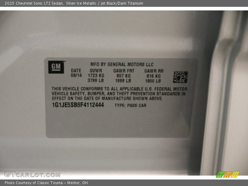 Silver Ice Metallic / Jet Black/Dark Titanium 2015 Chevrolet Sonic LTZ Sedan