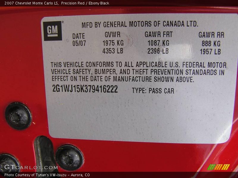 Precision Red / Ebony Black 2007 Chevrolet Monte Carlo LS