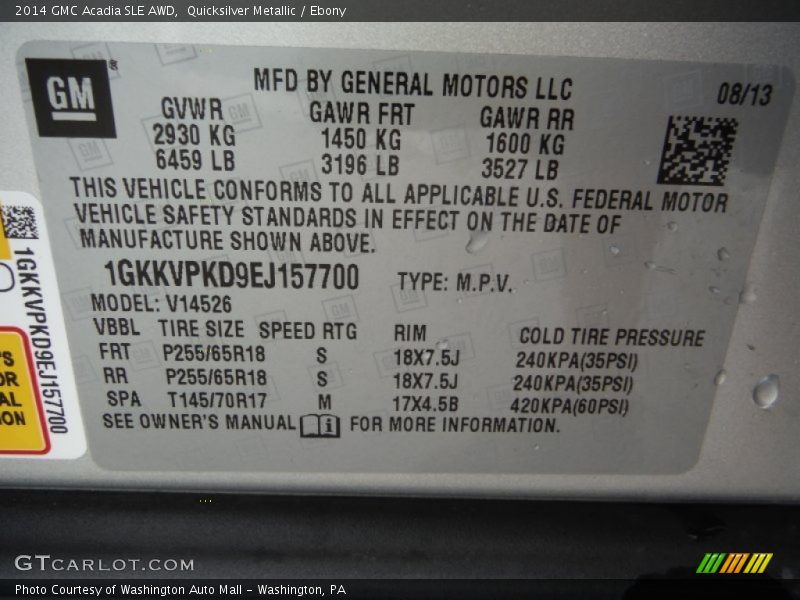 Quicksilver Metallic / Ebony 2014 GMC Acadia SLE AWD