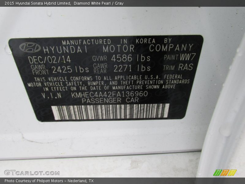 Diamond White Pearl / Gray 2015 Hyundai Sonata Hybrid Limited