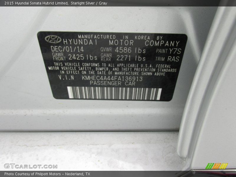 Starlight Silver / Gray 2015 Hyundai Sonata Hybrid Limited