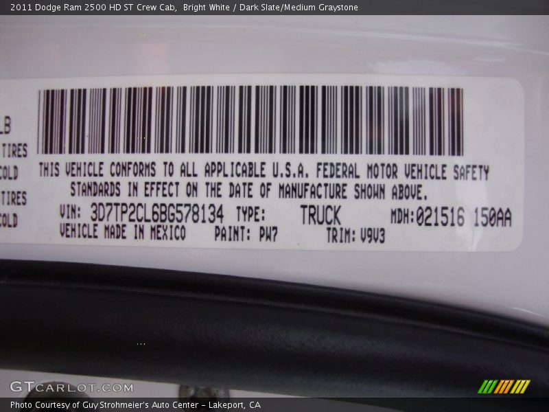 Bright White / Dark Slate/Medium Graystone 2011 Dodge Ram 2500 HD ST Crew Cab