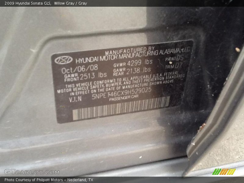 Willow Gray / Gray 2009 Hyundai Sonata GLS
