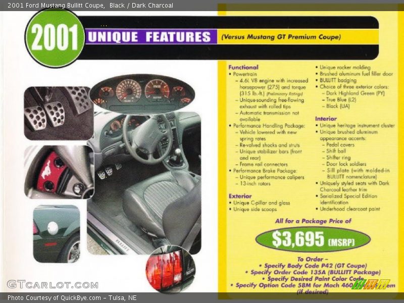 Black / Dark Charcoal 2001 Ford Mustang Bullitt Coupe