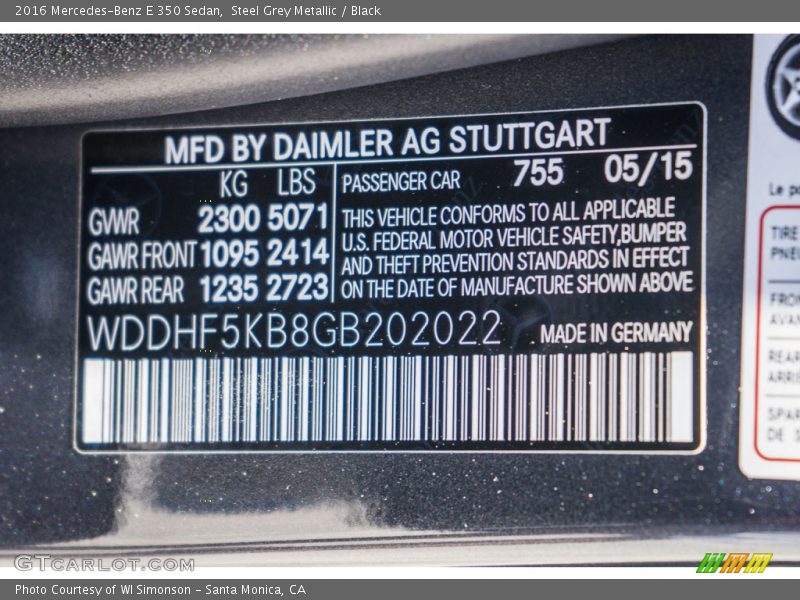 Steel Grey Metallic / Black 2016 Mercedes-Benz E 350 Sedan