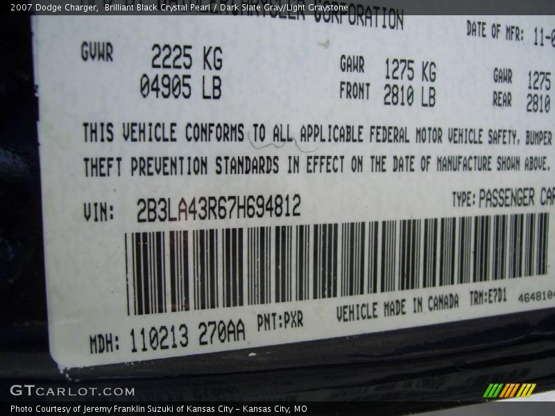Brilliant Black Crystal Pearl / Dark Slate Gray/Light Graystone 2007 Dodge Charger
