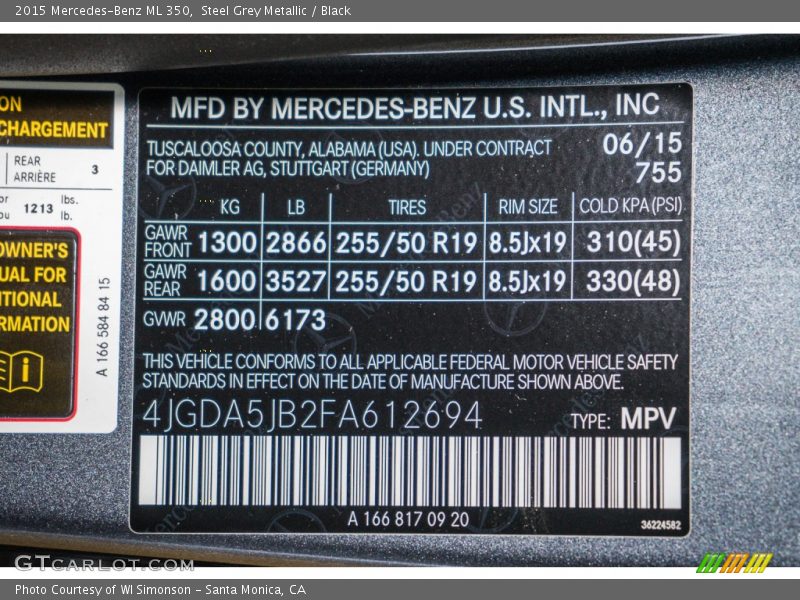 Steel Grey Metallic / Black 2015 Mercedes-Benz ML 350