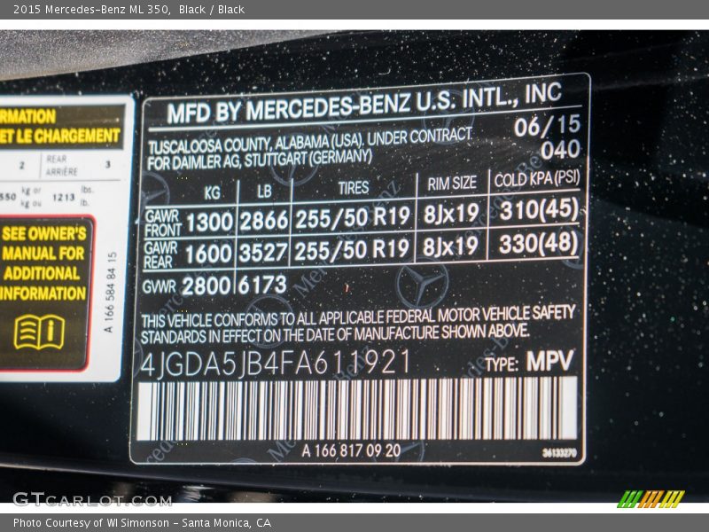 Black / Black 2015 Mercedes-Benz ML 350