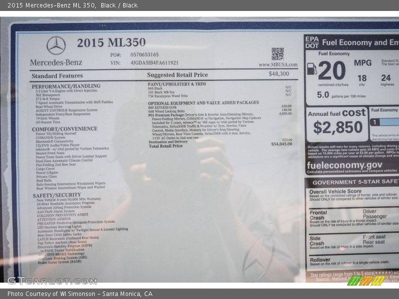 Black / Black 2015 Mercedes-Benz ML 350