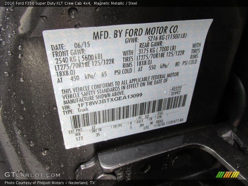 2016 F350 Super Duty XLT Crew Cab 4x4 Magnetic Metallic Color Code J7