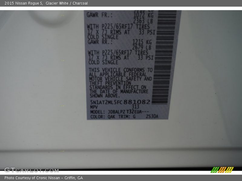 2015 Rogue S Glacier White Color Code QAK