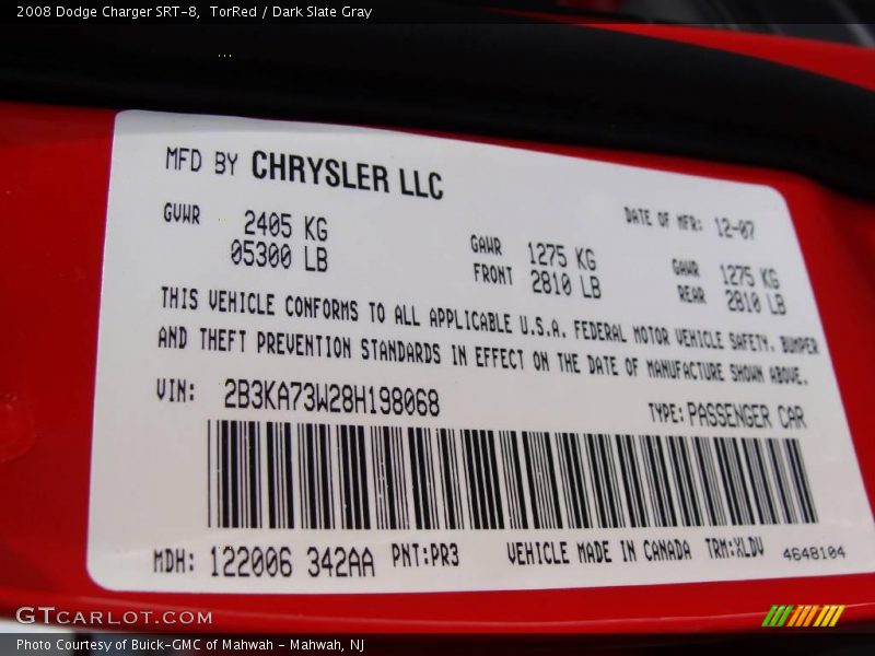 TorRed / Dark Slate Gray 2008 Dodge Charger SRT-8