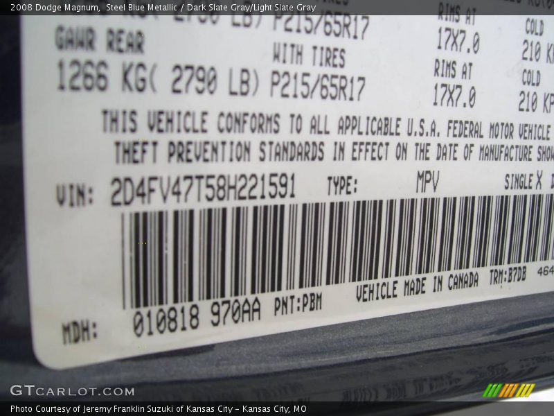 Steel Blue Metallic / Dark Slate Gray/Light Slate Gray 2008 Dodge Magnum