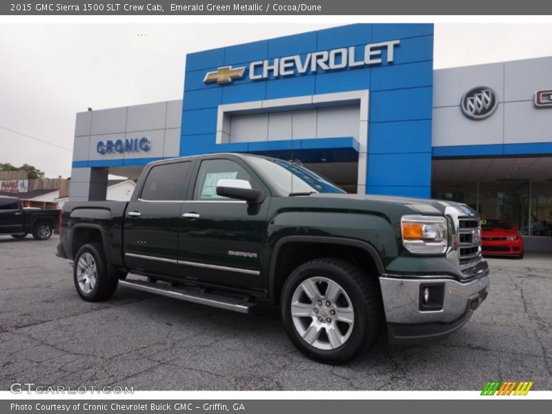 Emerald Green Metallic / Cocoa/Dune 2015 GMC Sierra 1500 SLT Crew Cab