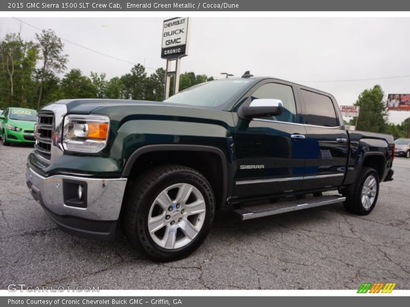 Emerald Green Metallic / Cocoa/Dune 2015 GMC Sierra 1500 SLT Crew Cab