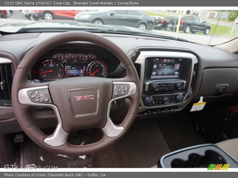 Emerald Green Metallic / Cocoa/Dune 2015 GMC Sierra 1500 SLT Crew Cab