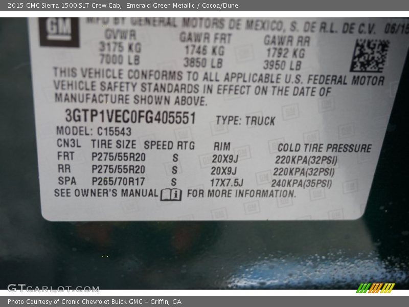 Emerald Green Metallic / Cocoa/Dune 2015 GMC Sierra 1500 SLT Crew Cab