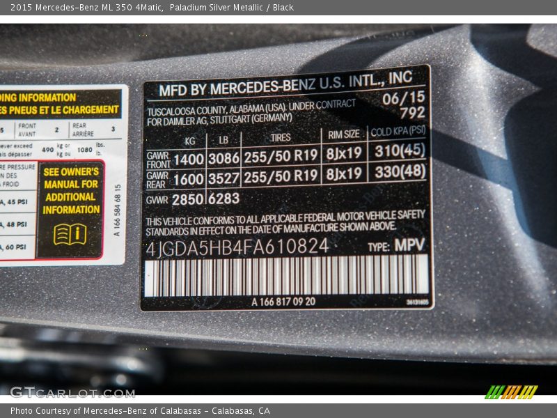 Paladium Silver Metallic / Black 2015 Mercedes-Benz ML 350 4Matic