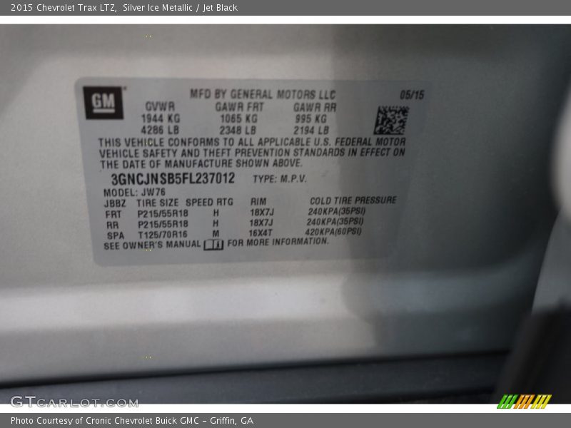 Silver Ice Metallic / Jet Black 2015 Chevrolet Trax LTZ