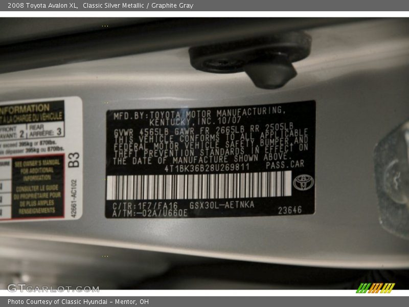 Classic Silver Metallic / Graphite Gray 2008 Toyota Avalon XL