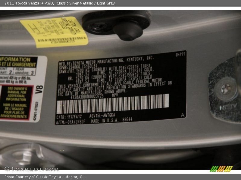 Classic Silver Metallic / Light Gray 2011 Toyota Venza I4 AWD