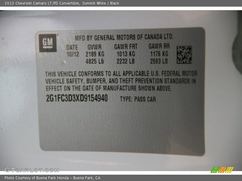 Summit White / Black 2013 Chevrolet Camaro LT/RS Convertible