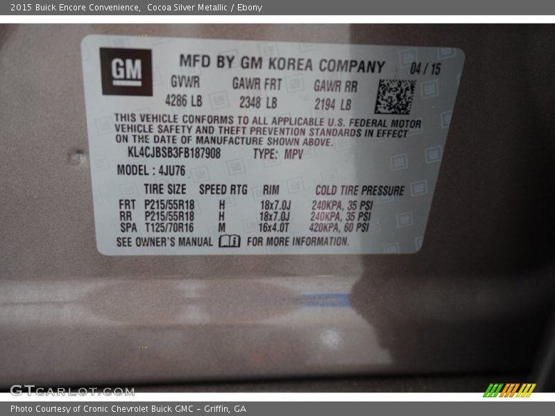 Cocoa Silver Metallic / Ebony 2015 Buick Encore Convenience