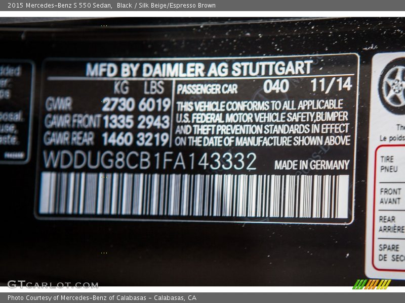 Black / Silk Beige/Espresso Brown 2015 Mercedes-Benz S 550 Sedan