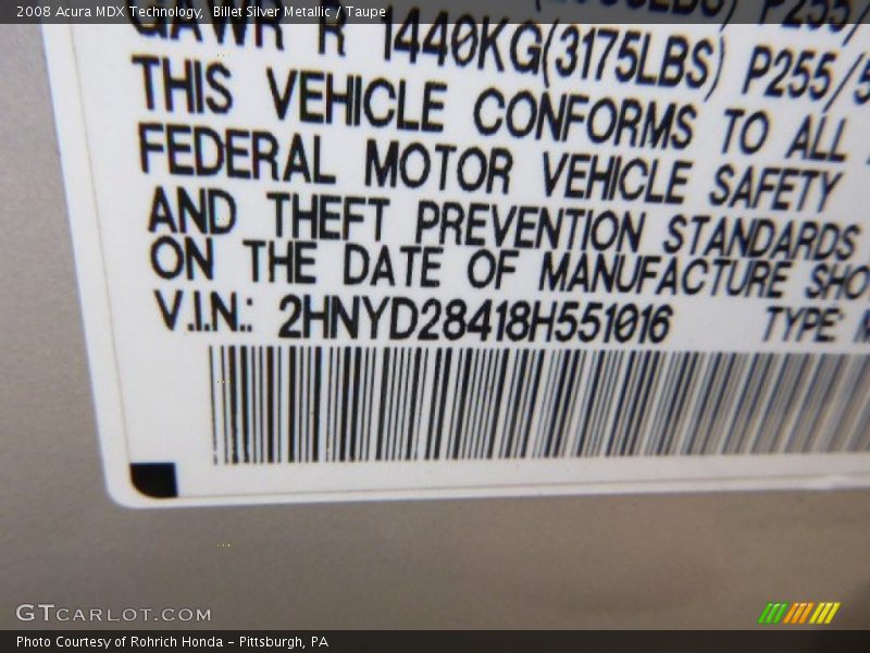 Billet Silver Metallic / Taupe 2008 Acura MDX Technology