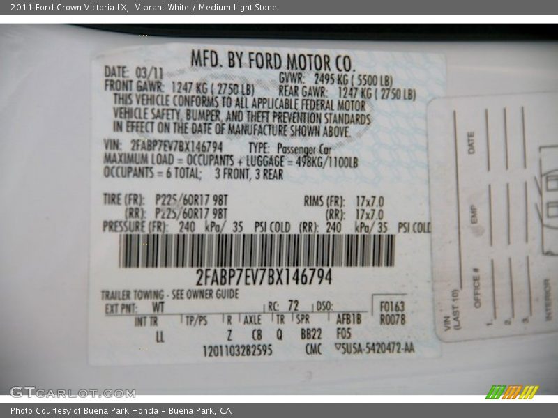 Vibrant White / Medium Light Stone 2011 Ford Crown Victoria LX
