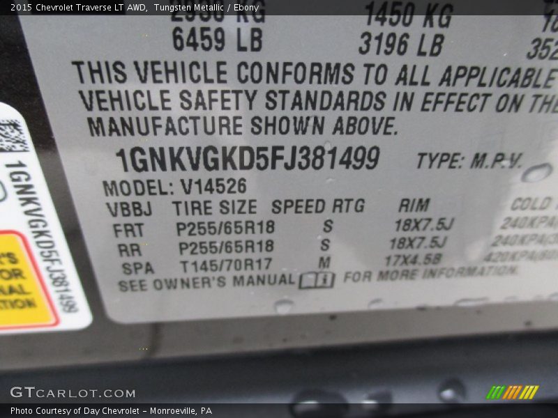 Tungsten Metallic / Ebony 2015 Chevrolet Traverse LT AWD