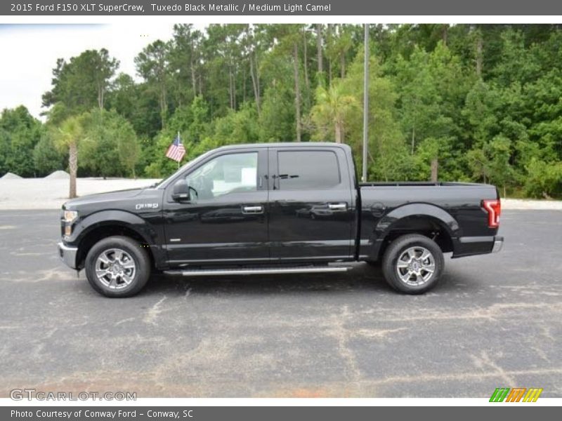 Tuxedo Black Metallic / Medium Light Camel 2015 Ford F150 XLT SuperCrew