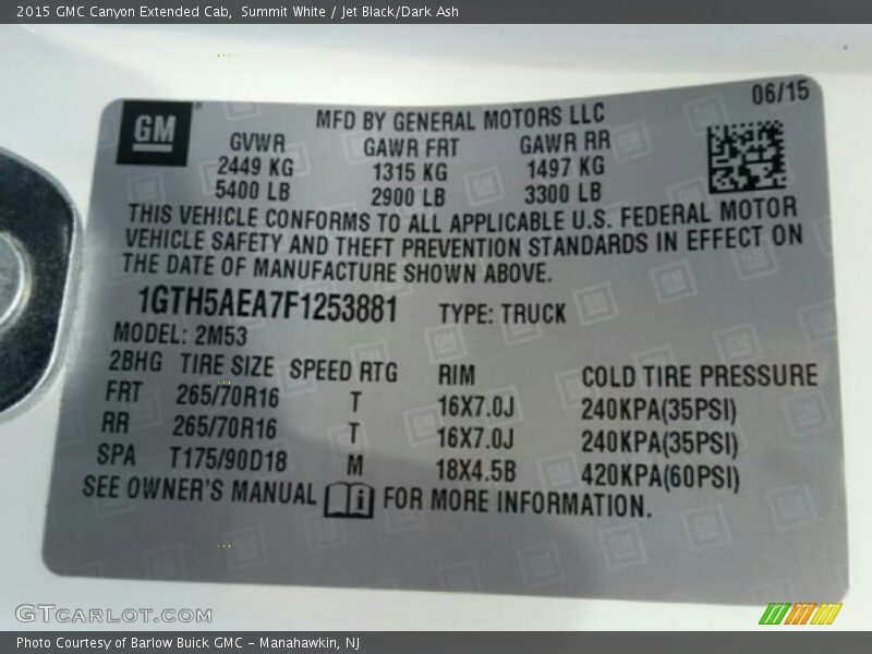 Summit White / Jet Black/Dark Ash 2015 GMC Canyon Extended Cab