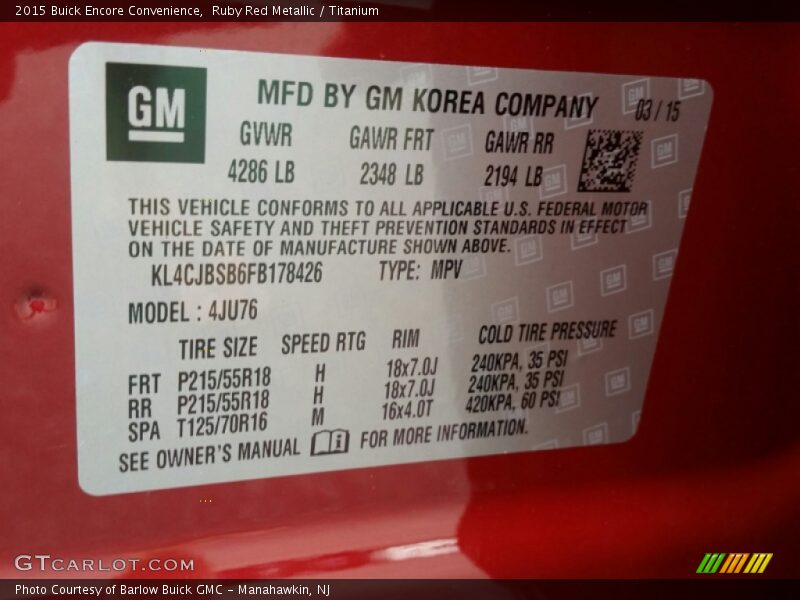Ruby Red Metallic / Titanium 2015 Buick Encore Convenience