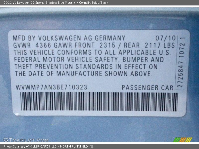 Shadow Blue Metallic / Cornsilk Beige/Black 2011 Volkswagen CC Sport