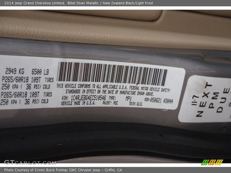 Billet Silver Metallic / New Zealand Black/Light Frost 2014 Jeep Grand Cherokee Limited